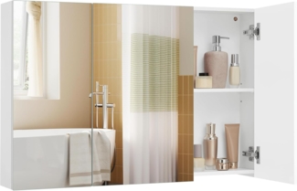 Vasagle Spiegelschrank, Badezimmerschrank, Aufbewahrungsschrank mit 3 Türen, fürs Badezimmer, 15 x 90 x 60 cm, mit verstellbaren Regalebenen, modern, weiß BBK032W01