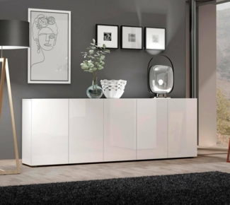 Dmora - Kommode Komani, Wohnzimmerbuffet, Wohnzimmer-Sideboard, Moderne Küchen-Speisekammer, Made in Italy, 225x38h79 cm, Glänzendes Weiß