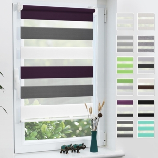 Grandekor Doppelrollo Klemmfix ohne Bohren Weiß-Anthrazit-Lia 40x150 cm(Stoffbreite 36cm) Fenster Rollos für innen Klemmrollos Duo Rollos für Fenster ohne Bohren mit Bohren Privatschutz Zebrarollo