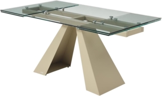 Vente-unique - Esstisch ausziehbar - 6 bis 10 Personen - Sicherheitsglas & beigefarbenes Metall - Transparent - LOZIPA von Maison Céphy