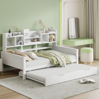 Ball & Cast Schlafsofa (90x200 cm) Einzelbett mit Vielen Ablagefächern, mit Lattenrost Ausziehbares Schlafsofa aus Massivholz, Weiß