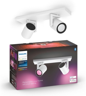 Philips Hue White & Color Ambiance Argenta Deckenlampe mit Zweierspot, dimmbare LED Spots für das Hue Lichtsystem mit 16 Mio. Farben, smarte Lichtsteuerung über Sprache und App, weiß