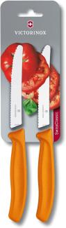 Victorinox Swiss Classic Tomaten- und Tafelmesser Set 2-teilig, Wellenschliff, Rostfrei, Swiss Made, orange