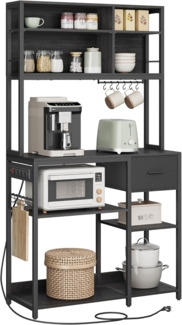 VASAGLE Küchenregal mit Steckdosen, Standregal, Mikrowellen-Regal, verstellbare Ablagen, Stoffschublade, 12 Haken, 40 x 100 x 180,4 cm, für Mikrowellen, Küche