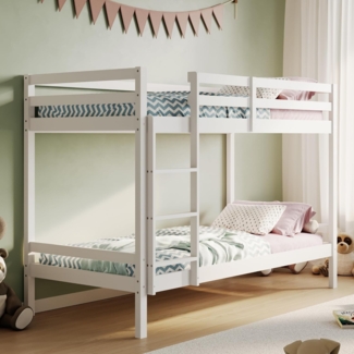 Kids Collective Hochbett 90x200 Etagenbett, EN 747-Zertifizierung und platzsparendem Design (mit sicherem Aufstieg) Stockbett 206x96x146 cm, Weiß