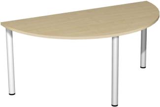 Konferenztisch Rundfuß, Halbkreisform, 160x80cm, Ahorn Silber