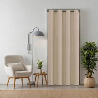tinycurtains Türvorhang mit Stange silber 70-120 cm Thermo Vorhang ohne Bohren, blickdicht, Ösen, abdunkelnd, Polyester, beige Driftwood, Türgardine mit Klemmstange Raumteiler verdunkelnd