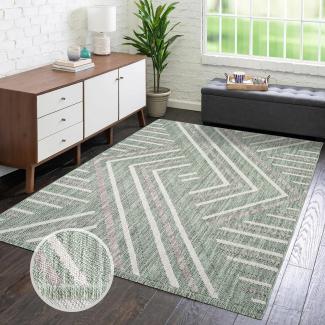 carpet city Teppich Kurzflor Wohnzimmer - Grün - 120x170 cm - Teppiche Fransen Boho-Style - Geo-Muster - Schlafzimmer, Esszimmer