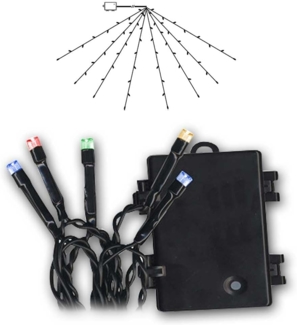 Outdoor-Lichterkette ,Akku' mit Batterie + Timer, 8 Stränge, 64 Mini LEDs in bunt, wetterfest, 270x140cm