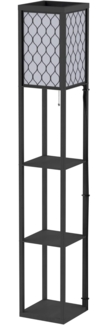 HOMCOM Stehlampe Stehleuchte mit Regalen, Holz Schwarz 26 x 26 x 160 cm