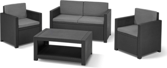 Allibert by Keter Gartenlounge Set Monaco, graphit/grey, 4tlg, inkl. Sitz- und Rückenkissen, Kunststoff, flache Rattanoptik