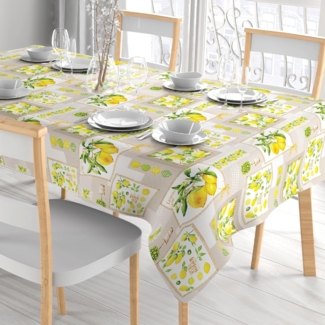 Comart, Colours Tischdecke, 100% Polyester, schmutzabweisend, für Tisch, Küche, Lemon Bedruckt, rechteckig, 132x228 cm