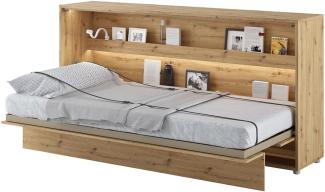 MEBLINI Schrankbett Bed Concept - BC-06 - 90x200 cm Horizontal - Artisan Eiche mit Matratze - Wandbett mit Lattenrost - Klappbett mit Schrank - Wandklappbett - Murphy Bed - Bettschrank