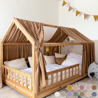 lilimaus Betthimmel Hausbetthimmel Baumwoll Musselin Betthimmel Kinder Hausbett 2er Set, Stilvolle Musselin-Deko für Kinderzimmer, ideal als Geschenkidee