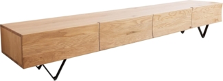 Lowboard Wyatt 220 cm Eiche Natur 4 Schübe V-Fuß Metall Schwarz