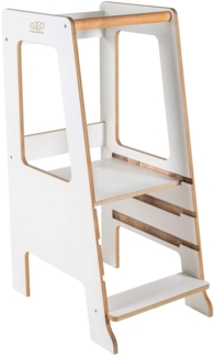 MeowBaby 'Kitchen Helper Scandi' Lernturm, Tritt 3-fach höhenverstellbar, Birke Melamin beschichtet weiß