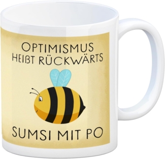 speecheese Tasse Optimismus heißt rückwärts Sumsi mit Po Biene Kaffeebecher mit Spruch