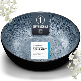 Steingut Servierschüssel Ibiza TESTSIEGER, Traumhafte Mediterrane Salatschüssel, Servierschale - Bowl Schüssel Groß, Salatschale - Pure Living in Rauchblau