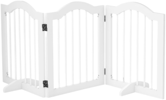 PawHut Sicherheitsgitter für Haustiere, modular, faltbar, mit Standfuß, MDF, Massivholz, 154,5x61 cm, Weiß