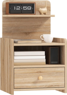 HOMCOM Nachttisch Nachtschrank mit offenen Ablage, Fach, Schublade (Nachttisch, 1-St, Nachtkommode), für Schlafzimmer, Wohnzimmer, 40 x 35 x 66 cm, Naturholz