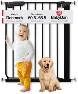 BabyDan Esbjerg, Extra Schlankes Treppengitter zum Klemmen, 60,5-66 cm, Babygitter/Sicherheitsgitter, Schwarz, hergestellt in Dänemark - (Haustiergitter/Hundegitter)