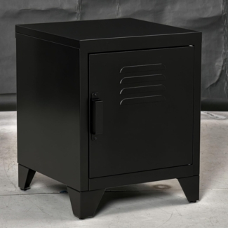 HOMCOM Nachttisch Nachtschrank Schlafzimmer Beistelltisch mit verstellbarem Regal Tür Nachtkommode Industriedesign Metall Schwarz 50 x 40 x 47,5 cm