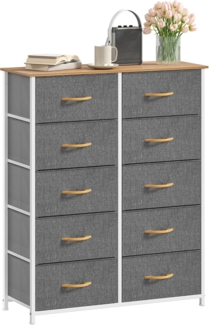 DWVO Kommode mit 10 Schubladen, Schrank aus Stoff mit Griffen, Metallgestell & MDF-Holzplatte, langlebig, für Schlafzimmer & Wohnzimmer,Grau