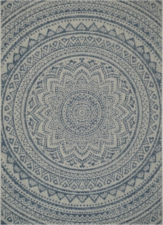 SAFAVIEH Zeitgenössische Teppich für Innen - & Außenbereich - Courtyard Collection, Kurzer Flor, Hellgrau und Blau, 201 X 290 cm