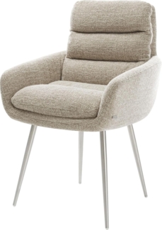 Esszimmerstuhl Abelia-Flex mit Armlehnen Webstoff Soft Beige 4-Fuß konisch Edelstahl
