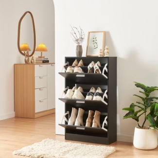 Schuhschrank Sykkylven 103 x 60 x 24 cm mit 3 Klappen Schwarz [en. casa]
