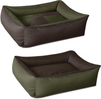 BedDog 2in1 Hundebett MAX QUATTRO, großes Hundekörbchen aus Cordura, waschbares Hundebett mit Rand, Hundesofa (M) ca. 70 x 55 x 18 cm, MYSTIC (grün/braun)