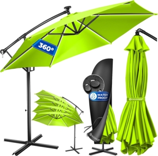 Kesser® Sonnenschirm LED Solar mit Abdeckung, Polyester / Aluminium hellgrün, Ø 300cm
