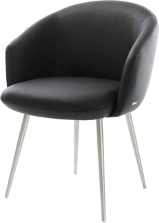 Esszimmerstuhl Caja-Flex mit Armlehnen Echt-Leder Schwarz 4-Fuß konisch Edelstahl Taschenfederkern