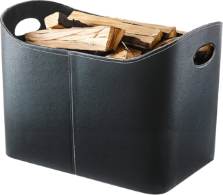 Kobolo Kaminholzkorb Holztrage in schwarz aus Kunstleder (ohne Deckel)