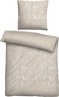 biberna Melange-Flanell Bettwäsche TIERE, kitt, 1x 135x200 cm + 1x 80x80 cm