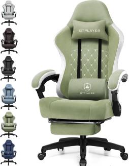 GTPLAYER Gaming Stuhl Ergonomischer Gaming Sessel Schreibtischstuhl mit Stoffoberfläche, Federsitzkissen, Verbindungsarmlehnen und Fußstütze grün