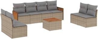 vidaXL 9-tlg. Garten-Sofagarnitur mit Kissen Beige Poly Rattan 3259980