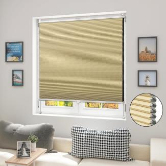 WOLTU Wabenplissee ohne Bohren Verdunklung Thermo Doppelplissee Klemmfix Zweifarbig 75x120 cm Beige-Weiß, Plissee Faltrollo Sonnen-, Sicht- & Schallschutz, Jalousie Plisseerollo für Fenster & Tür