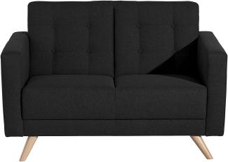 Julian Sofa 2-Sitzer Flachgewebe Schwarz Buche Natur