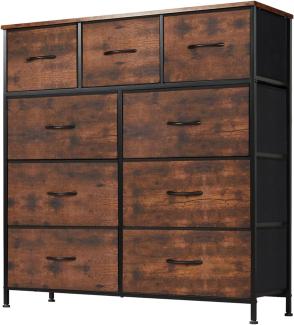 DUMOS Kommode mit Schubladen - kommoden & Sideboards für Schlafzimmer Geeignet, Komodenschrank mit 9 Schubladen, Stoffkommode mit Stabilem Stahlrahmen, Ideal für Schlafzimmer, Wohnzimmer (Braun)