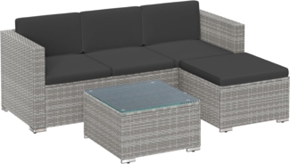 SONGMICS Gartenmöbel-Set mit Kissen und Glastisch, Polyrattan, Grau / Dunkelgrau