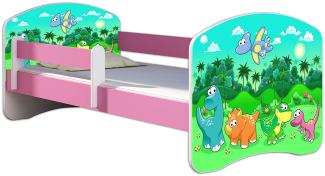 Kinderbett Jugendbett mit einer Schublade und Matratze Rausfallschutz Rosa 70 x 140 80 x 160 80 x 180 ACMA II (30 Dino, 80 x 180 cm)