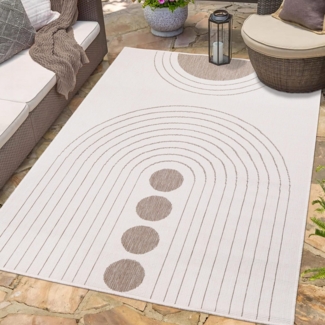 carpet city In- & Outdoor-Teppich Beige, Creme - Wendeteppich - 160x230 cm - Kreis-Muster - Wetterbeständig für Balkon, Terrasse - Teppiche Modern Indoor Wohnzimmer, Küche