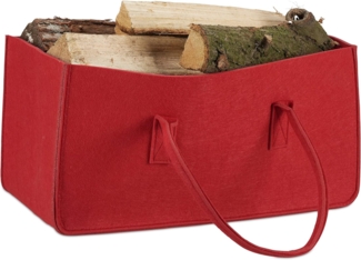 relaxdays Holztragetasche 2 x Kaminholztasche aus Filz rot