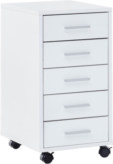 FINEBUY Rollcontainer SuVa11684_1, (Schreibtischcontainer 33 x 63 x 38 cm Weiß), Rollschrank 5 Schubladen, Bürocontainer mit Rollen