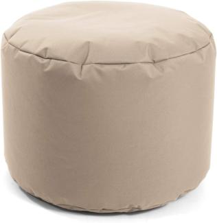 mokebo® Outdoor Pouf für Balkon & Garten 'Der Ruhepouf', runder Hocker, Leichter Sitzpouf & Beistelltisch mit EPS-Perlen Füllung, Made in Germany | Outdoorstoff in Beige