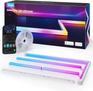 Govee RGBIC LED Strip mit Profil, 5M Glide LED Streifen Kompatibel mit Alexa & Google Assistant, 64 Szenenmodi, APP-Steuerung, Schiene mit Leisten für Schlafzimmer, Sockelleisten, Kabinett
