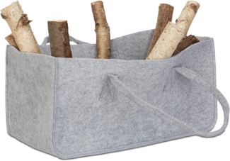 relaxdays Holztragetasche Kaminholztasche aus Filz, Grau