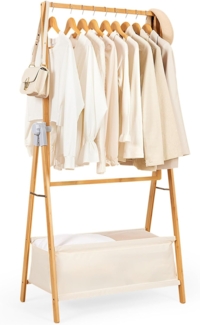 Yorbay Kleiderständer Bambus Garderobenständer mit Aufbewahrungskiste, Freistehender, (Kleiderständer mit Stoffsäcken, Faltbarer Garderobe), zum Aufbewahren von Kleidung 80 x 45 x 177 cm