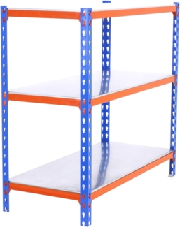 Simon Rack Schwerlastregal, 1000 x 1100 x 300 mm, Bis 200 kg Belastbar, 3 Verstellbare Ablagen, Kellerregal, Lagerregal, Blau/Orange/Verzinkt - Simonclick